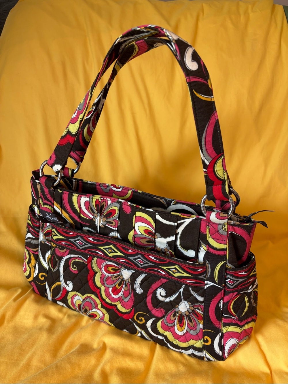 NWOT Vera Bradley Quilted Floral Shoulder Bag in Brown, Pink & Lime